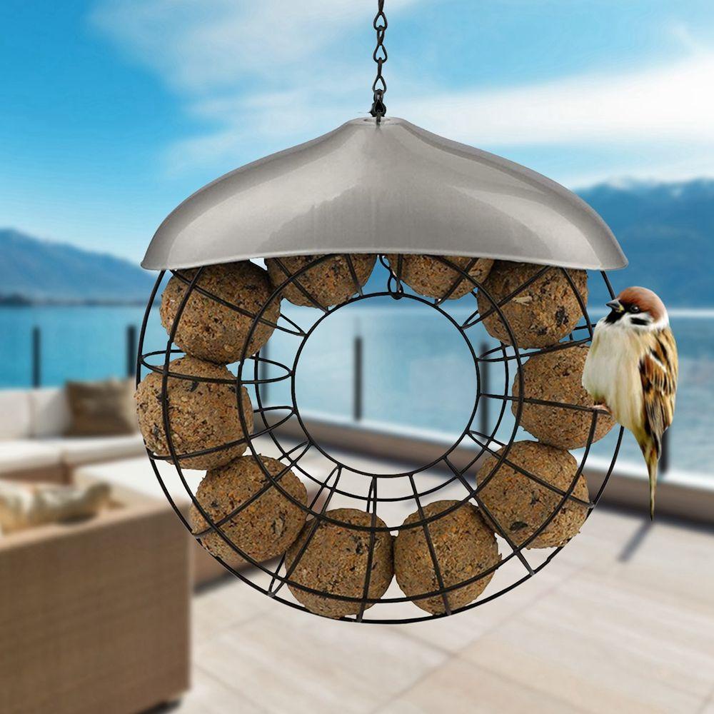 Hộp Đựng Thức Ăn Cho Chim Bằng Kim Loại Màu Đen Chống Gió