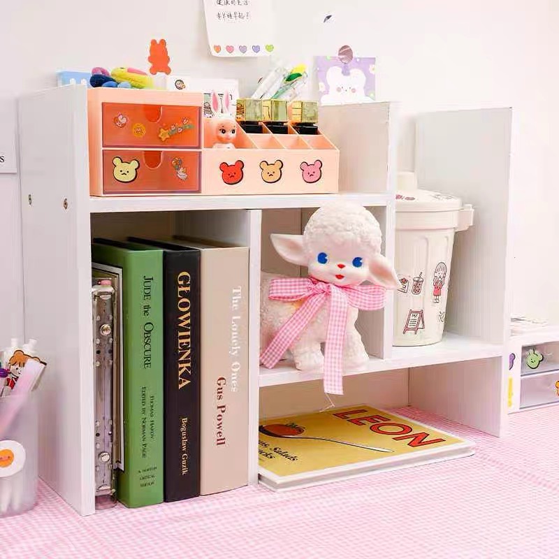 Kệ sách gỗ để bàn đa năng Béo shop màu trắng có thể tháo rời lắp ghép dễ dàng tiện lợi decor bàn làm việc góc học tập