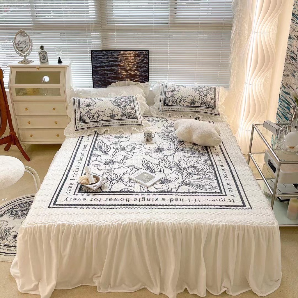 🌈video thật💕 Bộ Ga Gối 3 món nỉ tuyết siêu mịn phối viền bèo cao cấp-set vỏ 3 món chần ga