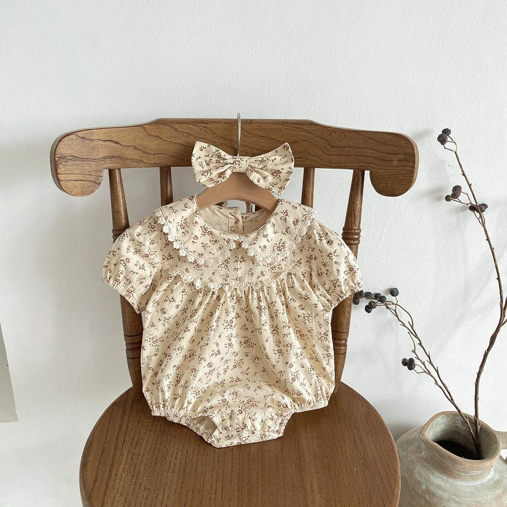 Áo Liền Quần Ngắn Tay Cổ Búp Bê Họa Tiết Hoa Thời Trang Mùa Hè Cho Bé Gái