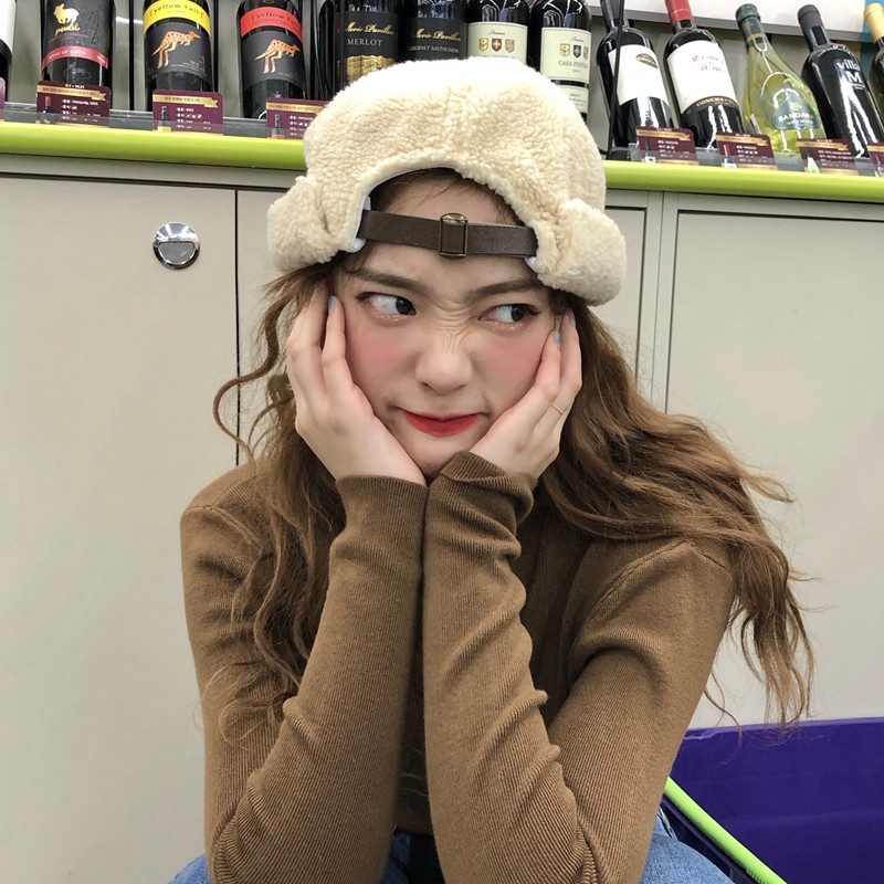 Cashmere suede Korean style round cap for women