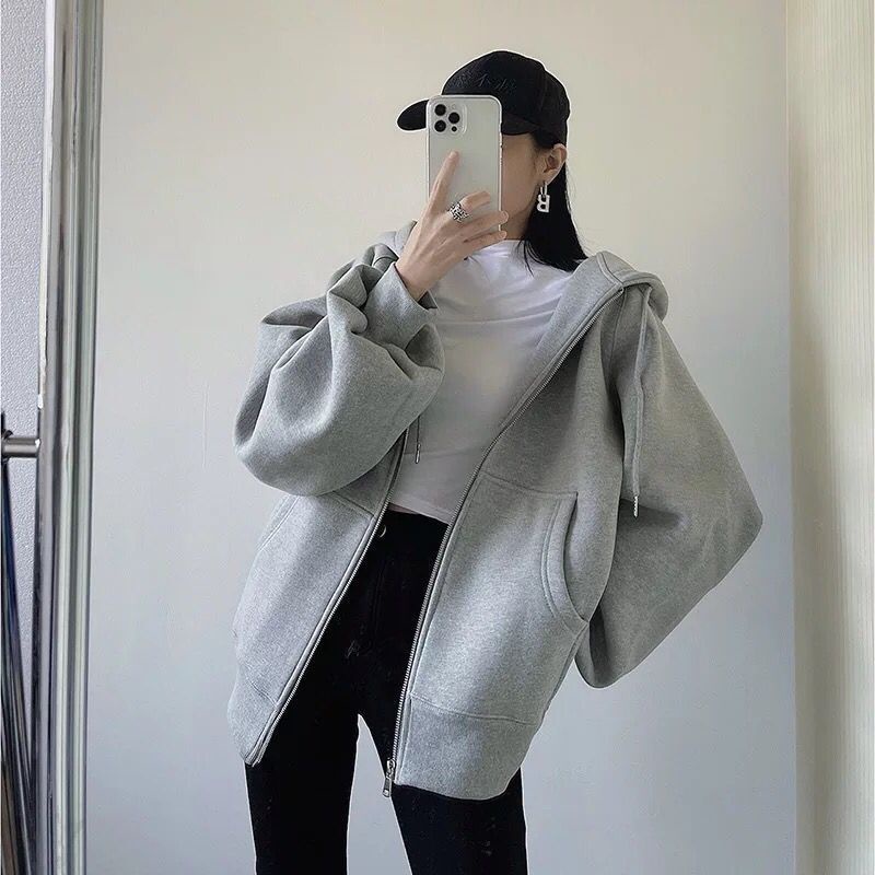 Áo Hoodie Dáng Rộng Lót Lông Cừu Dày Dặn Phong Cách Hàn Quốc Thời Trang Xuân Thu Mới Cho Nữ
