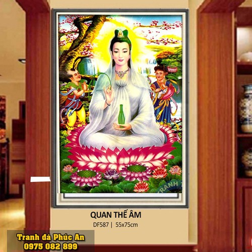 Tranh gắn đá phật quan âm KT:55x75cm ,tranh đính đá chưa gắn