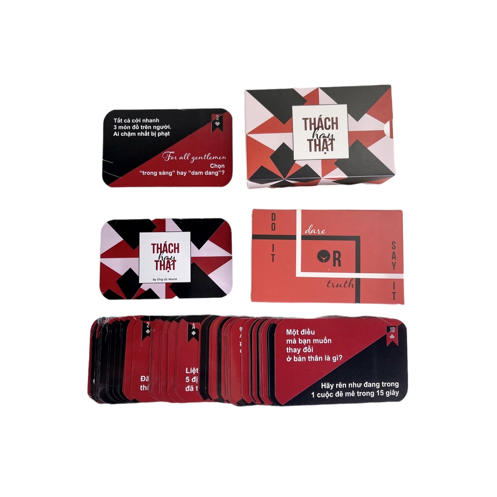 Bộ bài Truth or Dare đỏ Thách hay Thật với 52 lá sự thật hay thử thách