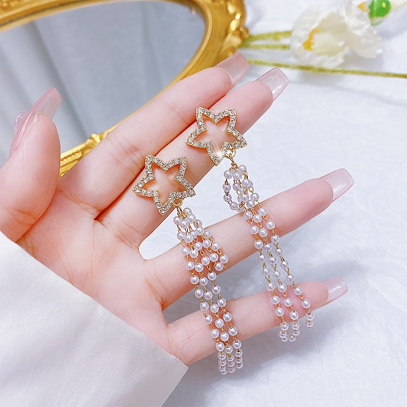 Khuyên Tai Tua Rua Dáng Dài Màu Bạc Đính Đá Zircon Thanh Lịch Thời Trang Mới Cho Nữ