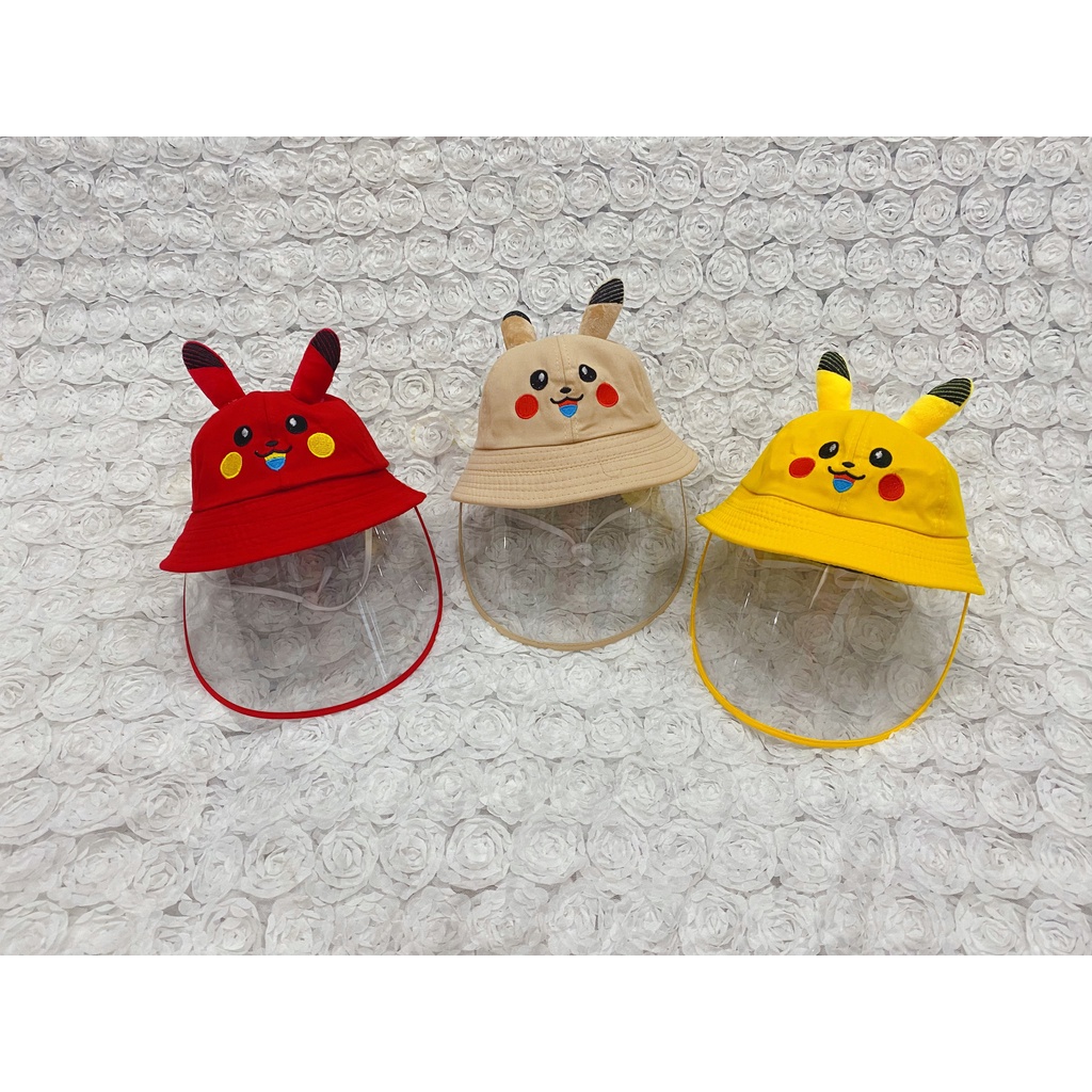 [Bé 3-7 tuổi] Mũ vành bucket Pikachu chống giọt bắn trẻ em, vòng đầu 52cm, tấm chắn có thể tháo rời, có dây quai nón