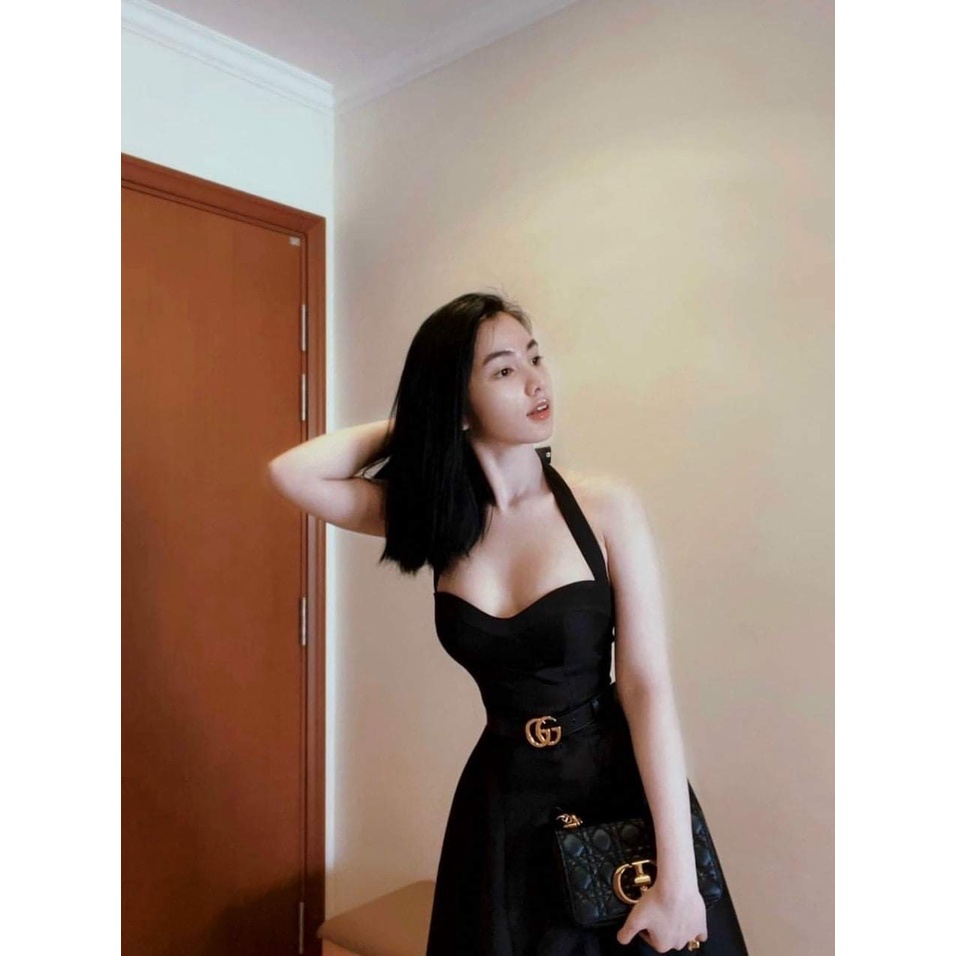 Đàm xòe dài cúp ngực dây cổ phối túi (HÀNG CAO CẤP)
