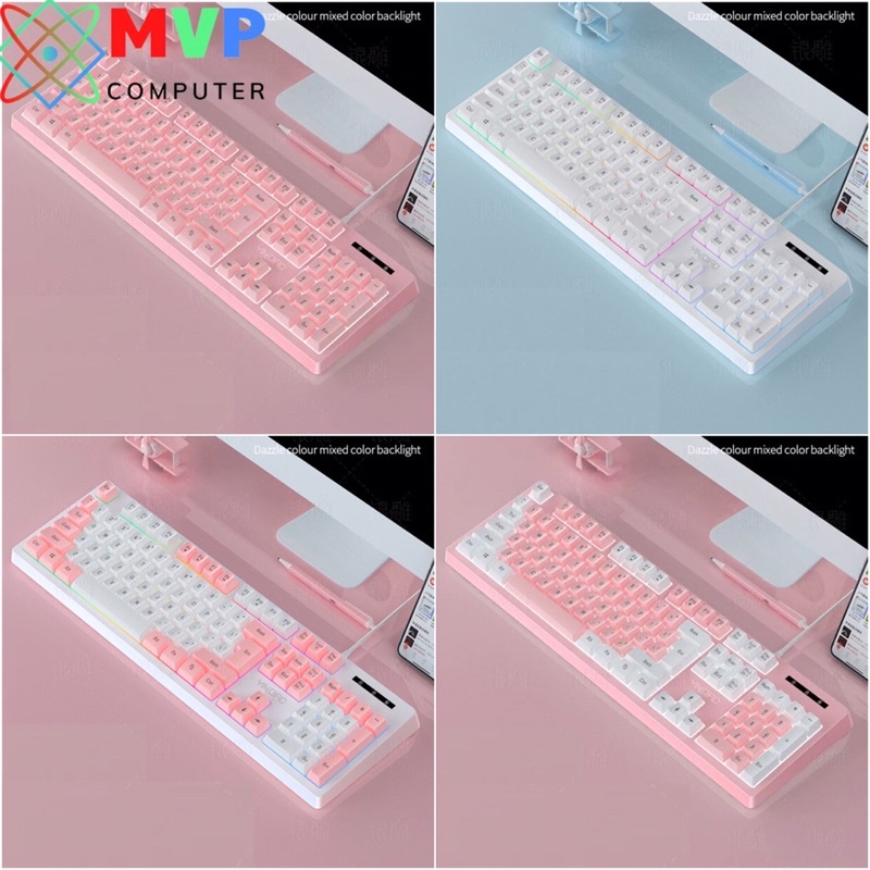COMBO Bàn Phím Chuột Máy Tính Có Dây Giả Cơ YINDIAO K200 G15 LED Xuyên Chữ Cao Cấp Có 4 Màu Trắng Hồng Xanh Đen