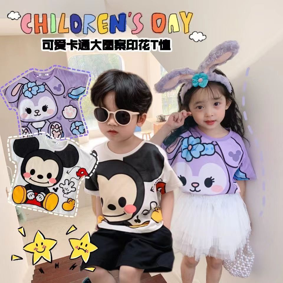 Áo Thun Cộc Tay In Hình Chuột Mickey Cho Bé Từ 1-10 Tuổi