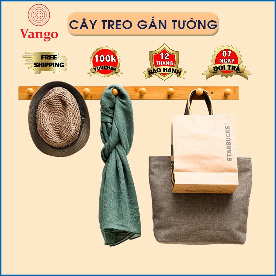 Giá móc treo quần áo gắn tường bằng gỗ tre tự nhiên cao cấp, Sơn phủ bóng chống nước, chống mối mọt cực tốt