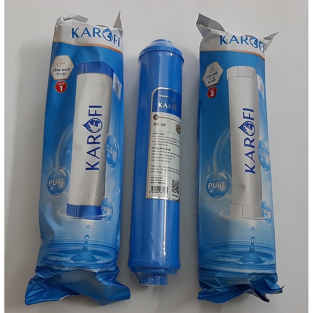 Bộ 3 lõi lọc nước karofi số 123 (dùng cho model N-e118 N-e119/A N-e119/U...) (lõi số 2 là OCB GAC nhỏ, sản phẩm y hình)