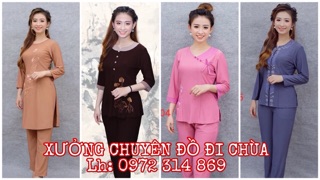 Đồ đi chùa - cổ tròn 4 nút màu gạch