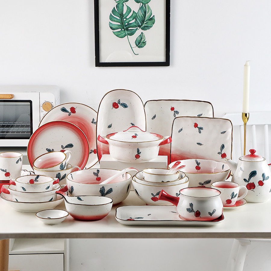 Bát ăn cơm, bát ăn dặm, bát gia vị-thìa họa tiết củ cải đỏ đáng yêu