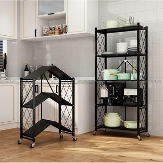 Kệ Xếp Di Động Gấp Gọn Thông Minh Đa Năng 3, 4, 5 Tầng có bánh xe, Kệ để đồ nhà bếp, nhà tắm, phòng khách - KXGGDD