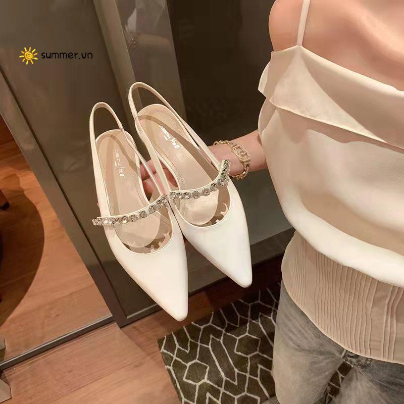 Giày Sandal Mũi Nhọn Đính Đá Thời Trang Mùa Hè 2022 Cho Nữ