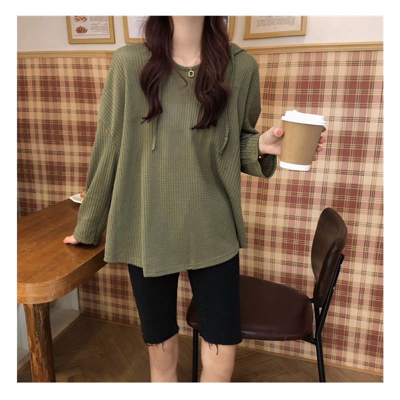SUXI Áo hoodie tay dài màu sắc đơn giản phong cách Hàn Quốc cho nữ