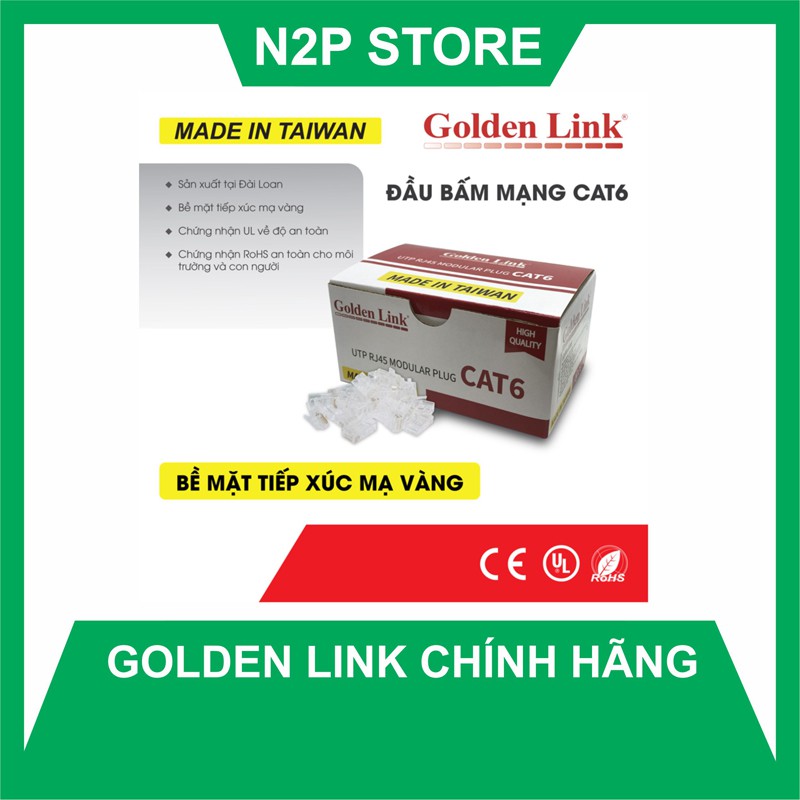 Đầu hạt bấm mạng RJ45 UTP Golden Link CAT 6 100 đầu/ 1 hộp (Hãng phân phối chính thức)