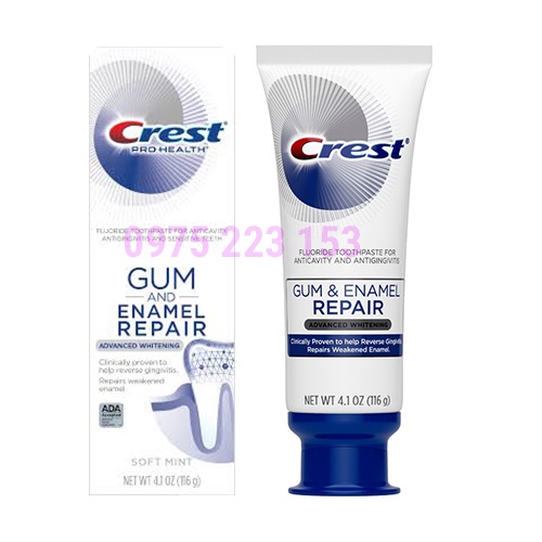 Kem đánh răng Crest Pro Health Gum and Enamel Repair Advanced Whitening 116g Date 2022