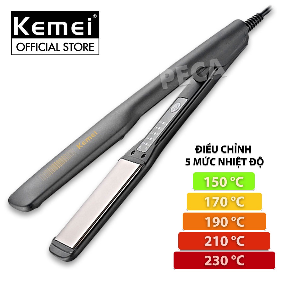 Máy duỗi tóc điều chỉnh 5 mức nhiệt Kemei KM-2518 sử dụng được cho mọi loại tóc có thể là ép tóc, uốn cụp, uốn sóng