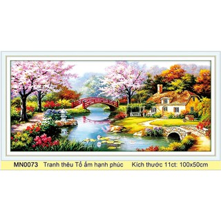 tranh thêu chữ thập cao cấp phong cảnh ngôi nhà hạnh phúc kt 100x50cm