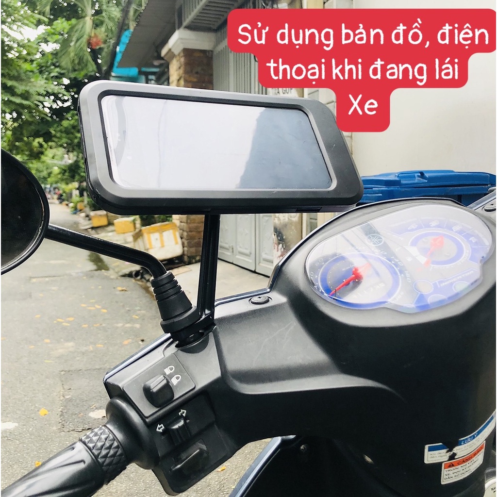 Kẹp giá đỡ điện thoại xe máy gắn chân gương, kẹp điện thoại để trên cho xe máy chống nước đi mưa M3A