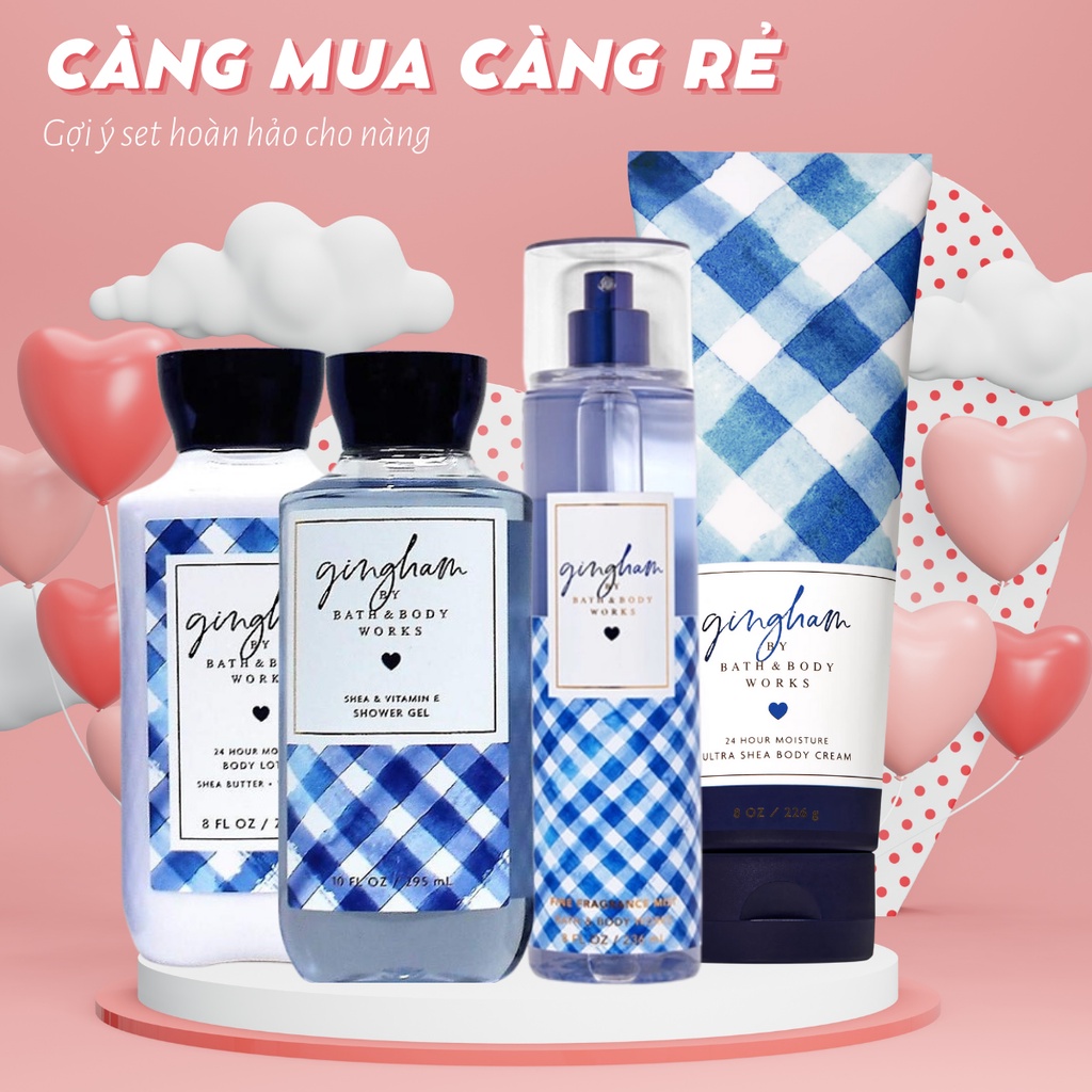Xịt Thơm Body Bath And Body Works Gingham Khử Mùi Lưu Hương Thanh Mát Mùi Cỏ Hoa Thanh Khiết Dịu Dàng Chai 236ml