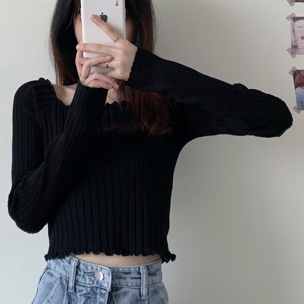 Áo len nữ mỏng croptop quyến rũ mùa thu đông - Hàng Quảng Châu