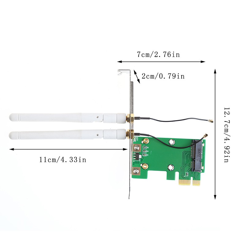 Card Mạng Wifi Không Dây Mini Pci-E Sang Pci-E 1x + 2 Ăng Ten