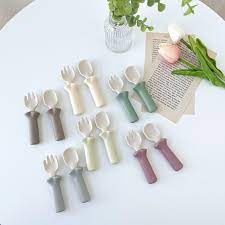 Bộ thìa dĩa Silicon ăn dặm cho bé  SPOON FORK SET tặng kèm hộp đựng Bluemama Chính hãng Hàn Quốc