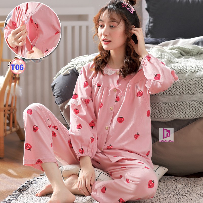 Bộ đồ Bầu và Sau Sinh dài tay Quảng châu 100%cotton T06