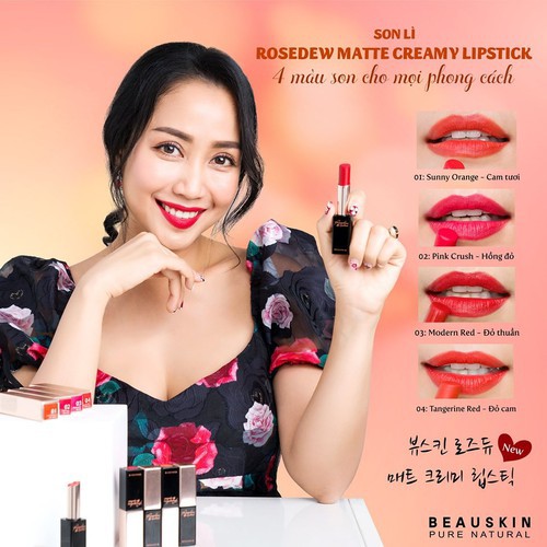 Son lì Màu đỏ thuần Beauskin Rosedew Matte Creamy Lipstick 03 3.5g