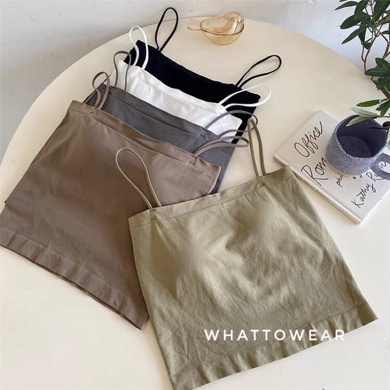Áo 2 dây 2 lớp croptop dệt kim có sẵn mút ngực