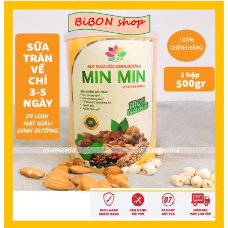 Mã MKBCSALE1 giảm 8% đơn 250K] Ngũ Cốc Lợi Sữa - Mẫu mới 29 loại Hạt, Bột Ngũ Cốc Min Min (500GAM)