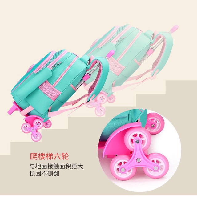 Balo kéo mẫu bé gái 22 kèm quà tặng bình nước+ bọc cặp+ hộp bút