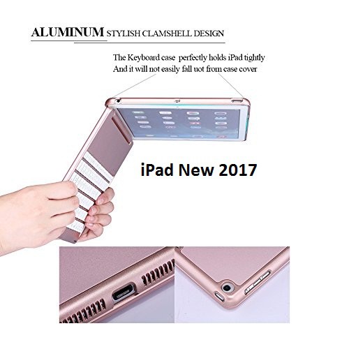 Bao da kiêm bàn phím bluetooth cho iPad New 2017 (9.7&quot;) (Rose Gold) tặng cáp sạc iPhone