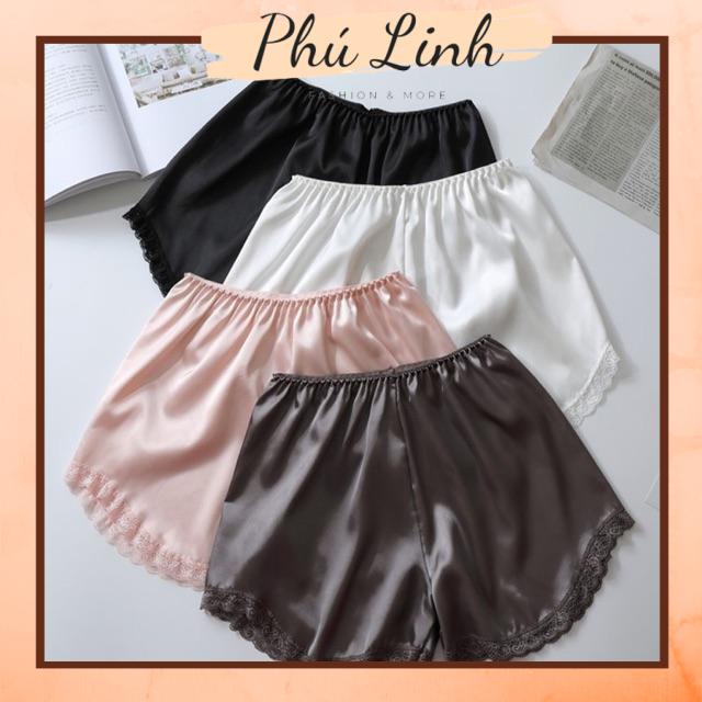 Quần short satin phối chân ren