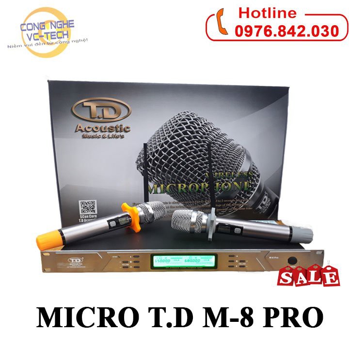 Micro không dây cao cấp TD Acoustic M-8 Pro-Hàng chính hãng 100%, TỰ NGẮT,SÓNG XA 50M,TAY MIC PHỦ NANO CHỐNG XƯỚC