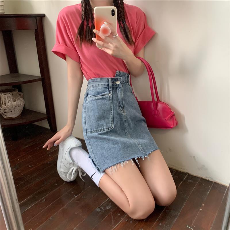 Chân váy jean Chữ A Lưng Cao Thời Trang Mùa Hè Cho Nữ