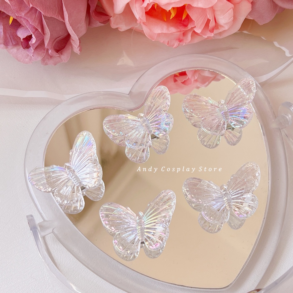 Kẹp tóc bướm trong suốt ánh màu