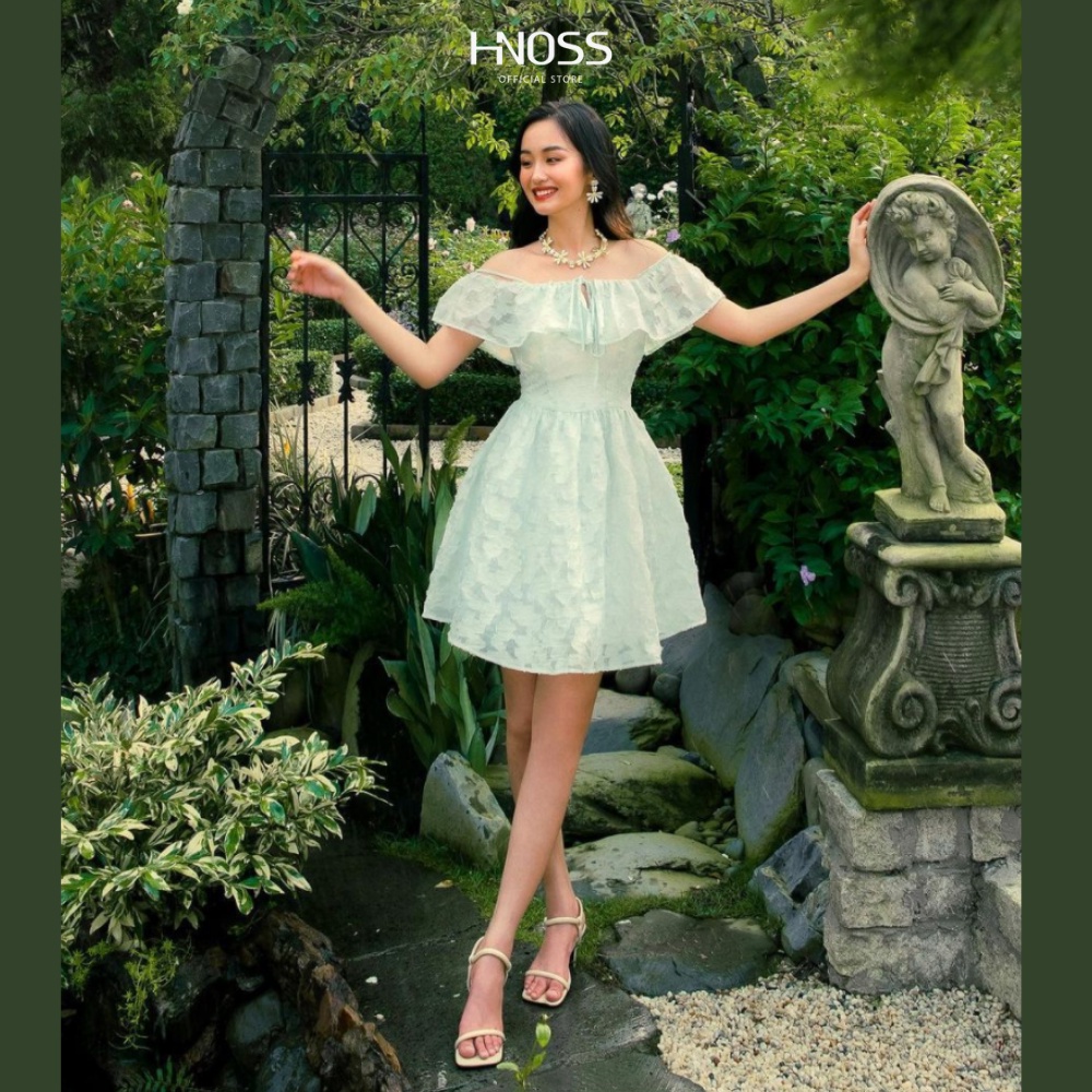 Đầm Xoè Thời Trang Nữ HNOSS Bẹt Vai HNDLU019