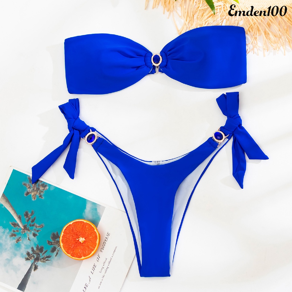 Bộ Đồ Bơi Hai Mảnh Nâng Ngực Đính Đá Màu Xanh Dương Thời Trang Quyến Rũ Cho Nữ