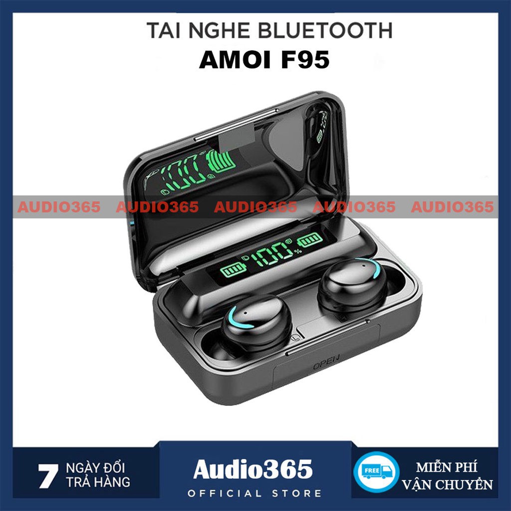 Tai Nghe TWS Amoi F95 Bản Cao Cấp, Cảm Biến Vân Tay, Sạc Dự Phòng, Có % Pin tai nghe trên Dock Sạc