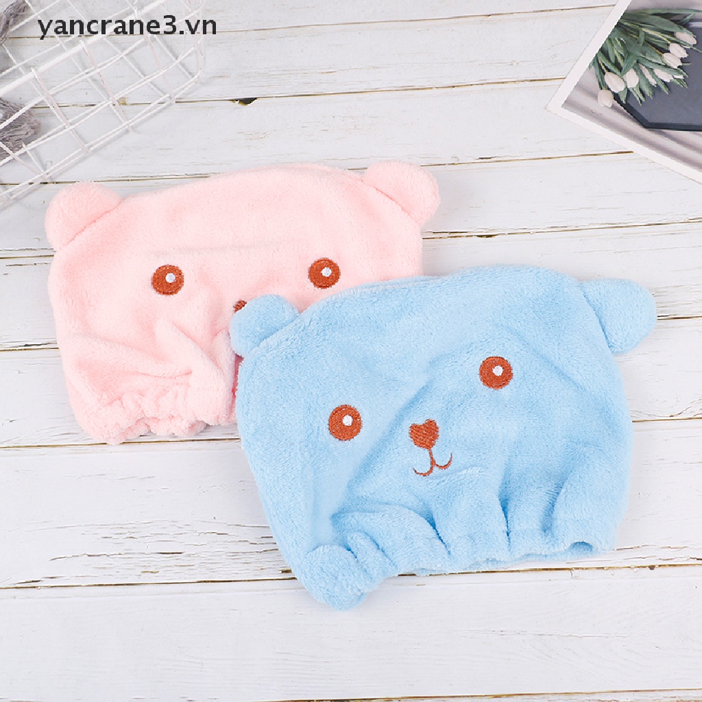 1 mũ trùm đầu làm khô tóc bằng sợi micro hình gấu dễ thương cho bé khi tắm (yancrane3.vn}