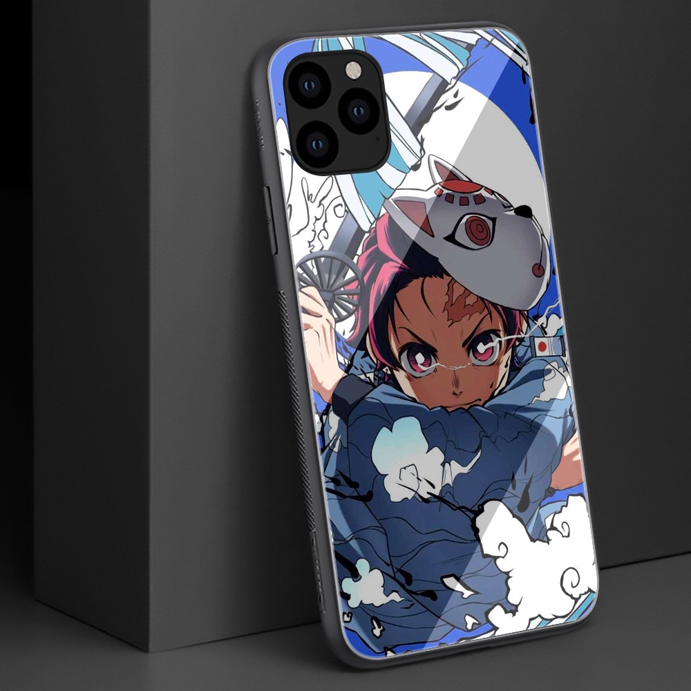 Ốp Điện Thoại Kính Cường Lực Cạnh Mềm In Hình Anime Demon Slayer Cho Apple iPhone 8 7 6 6S Plus RCZ9