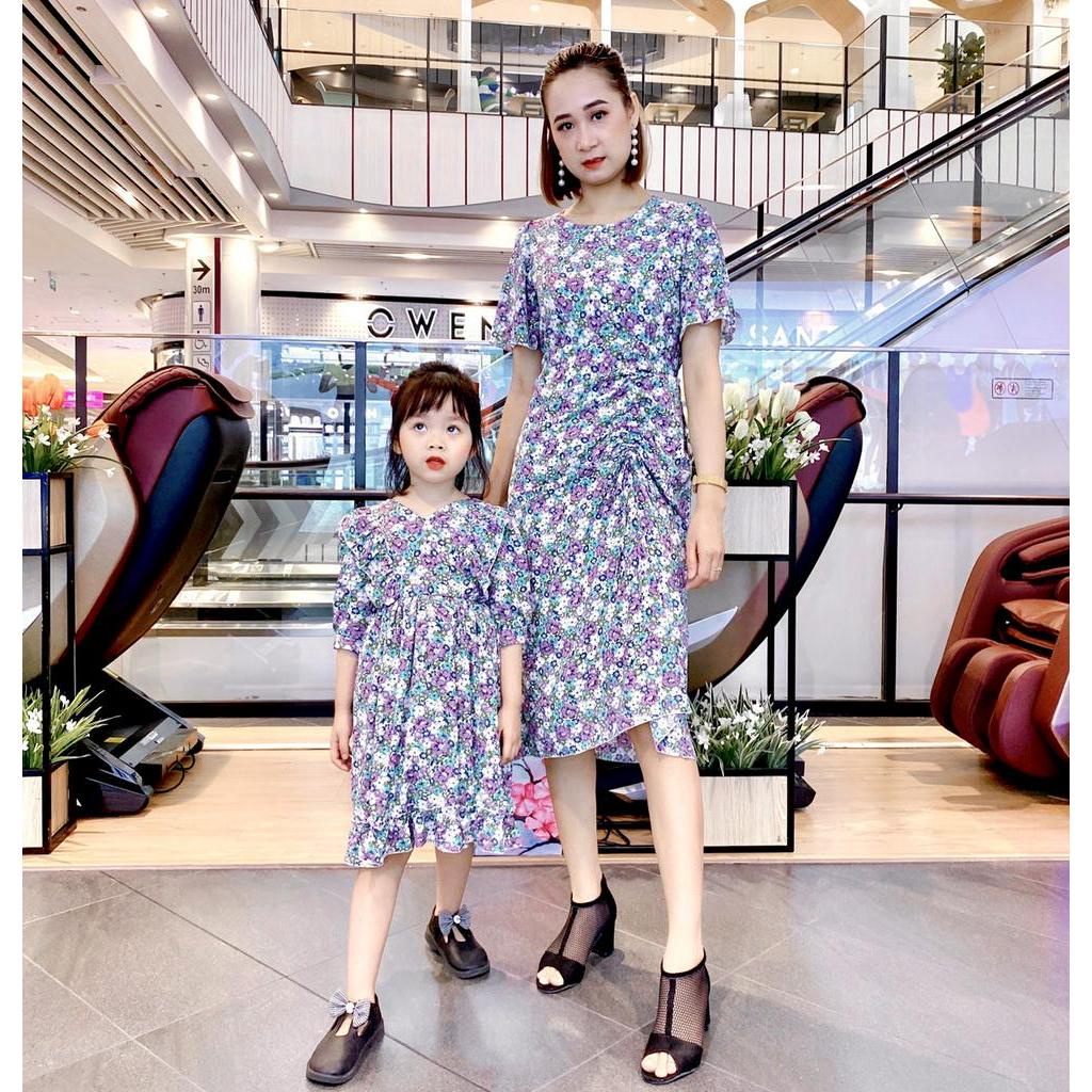 VÁY ĐÔI MẸ VÀ BÉ DÂY RÚT MÀU XANH MÃ D2 [ YUMI'S KID ] ẢNH THẬT SHOP TỰ CHỤP