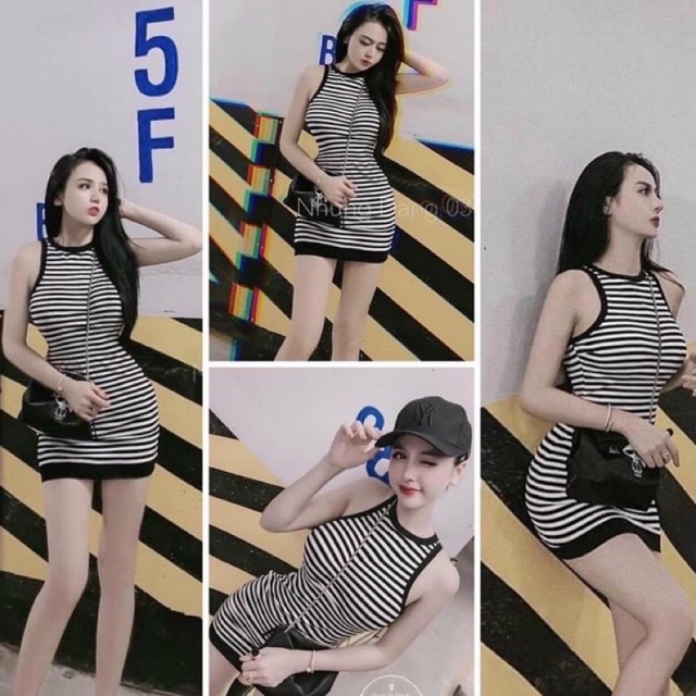 Váy đầm body kẻ sát nách siêu đẹp L1 ptp