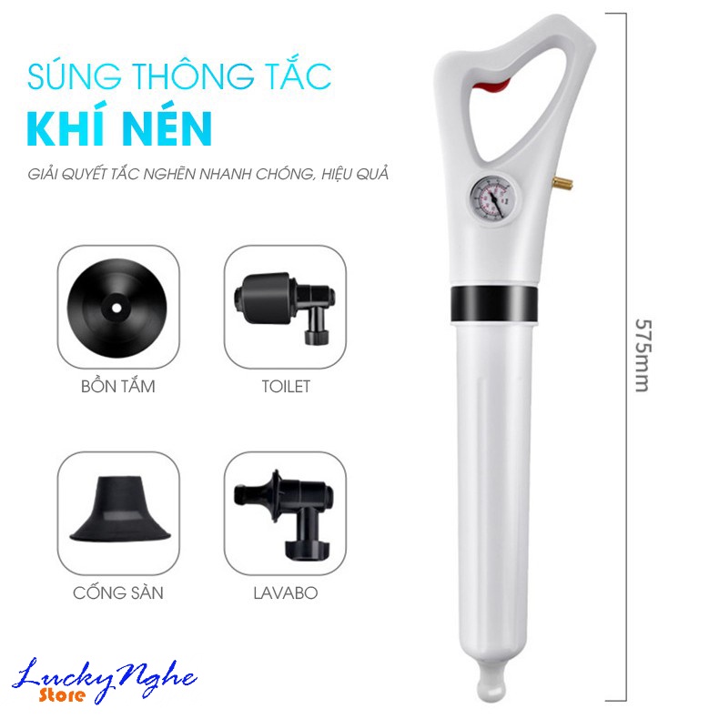 Súng Thông Tắc Bồn Cầu, Bồn Rửa Chén, Dụng Cụ Thông Cống, Bồn Rửa Mặt, Áp Suất Nén Tới 8kg