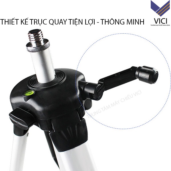 Giá để máy chiếu 3 chân hợp kim nhôm màu đen sang trọng. Tripod có mực nước thăng bằng và tay quay nâng hạ hiện đại.