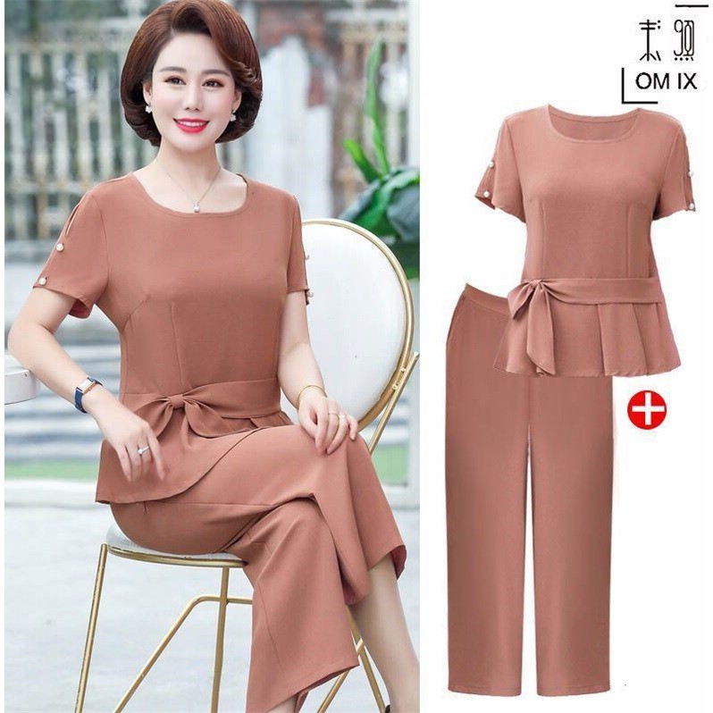 Bộ Đồ Thun Nữ Trung Niên Cho Mẹ Đính Cườm Giản Dị AB20 - Hàng Quảng Châu Cao Cấp
