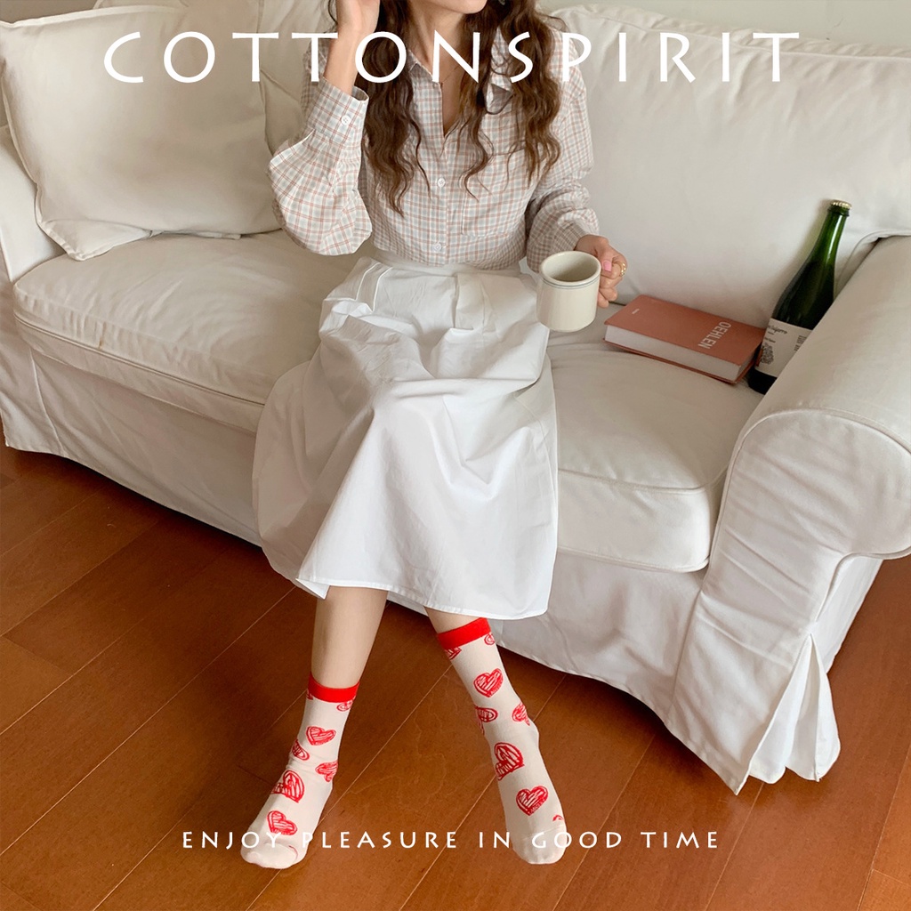 Vớ cổ cao nữ dễ thương Hàn Quốc Tất dài cao cổ Cute nữ Cotton Cao cấp In hình Trái tim